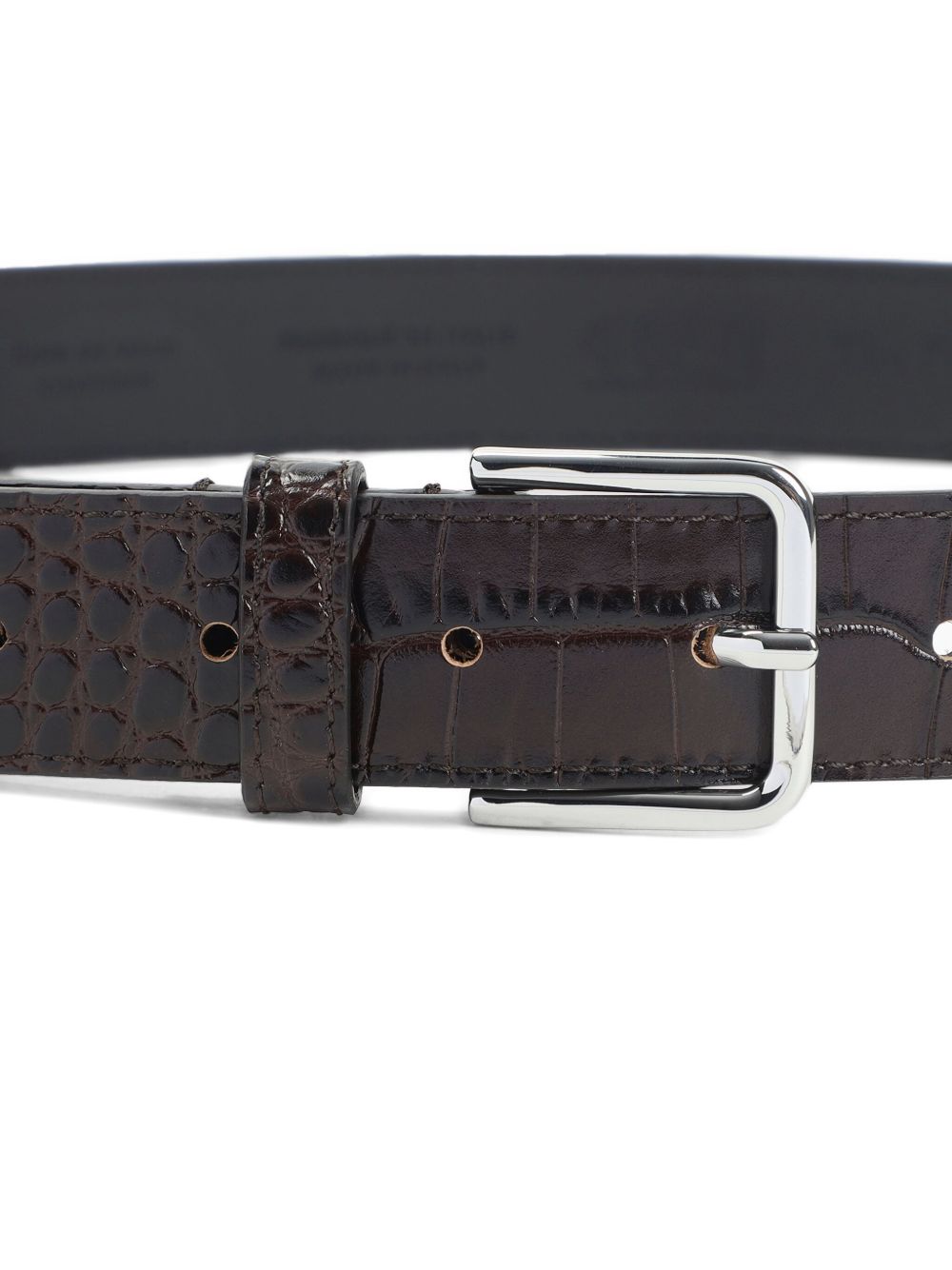 032C Crocodile-Embossed Leather Belt — Brown, view 2