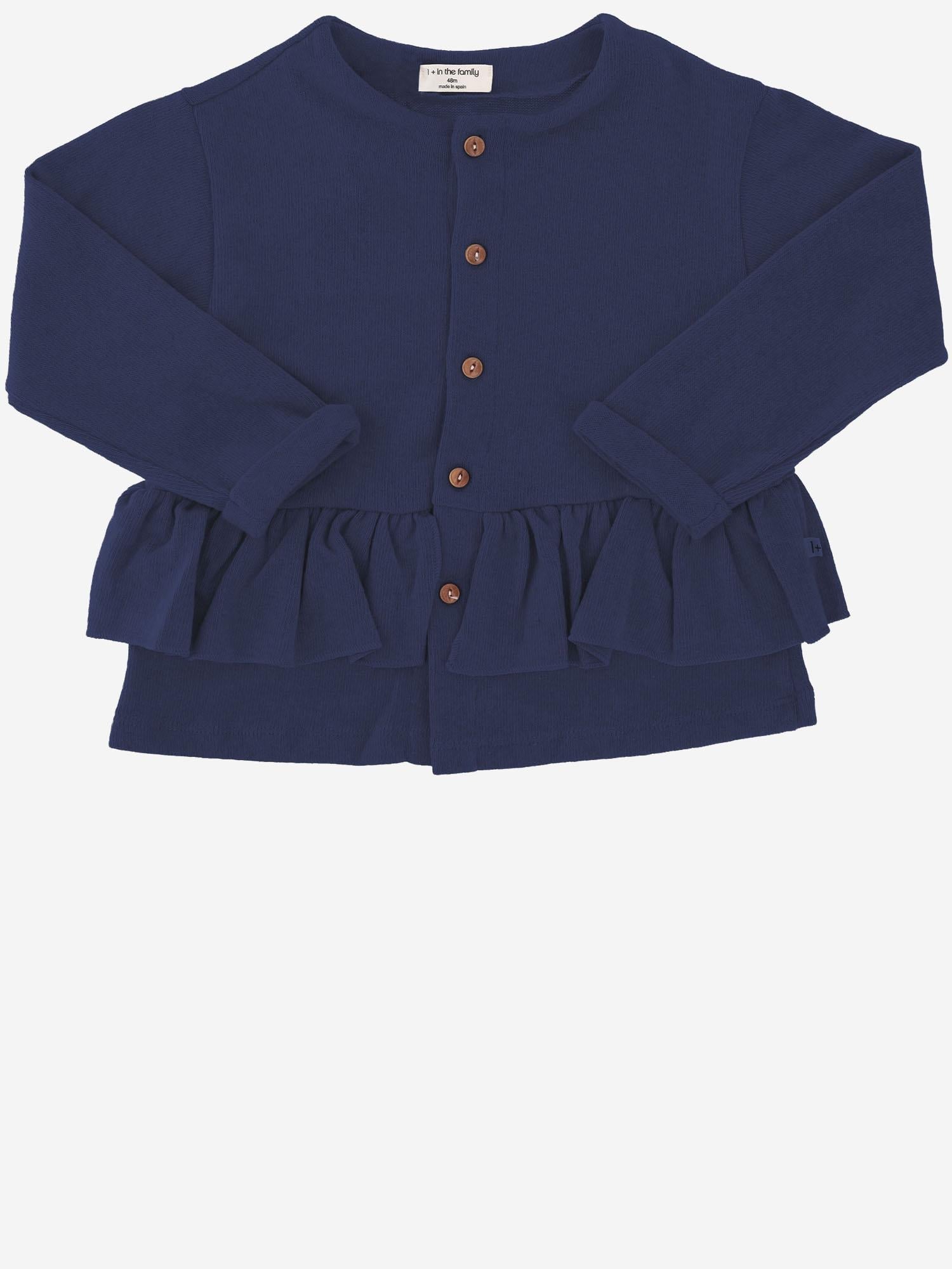 1+ In The Family Stretch Cotton Blend with Ruffled Hem Cardigan — Navy, view 2