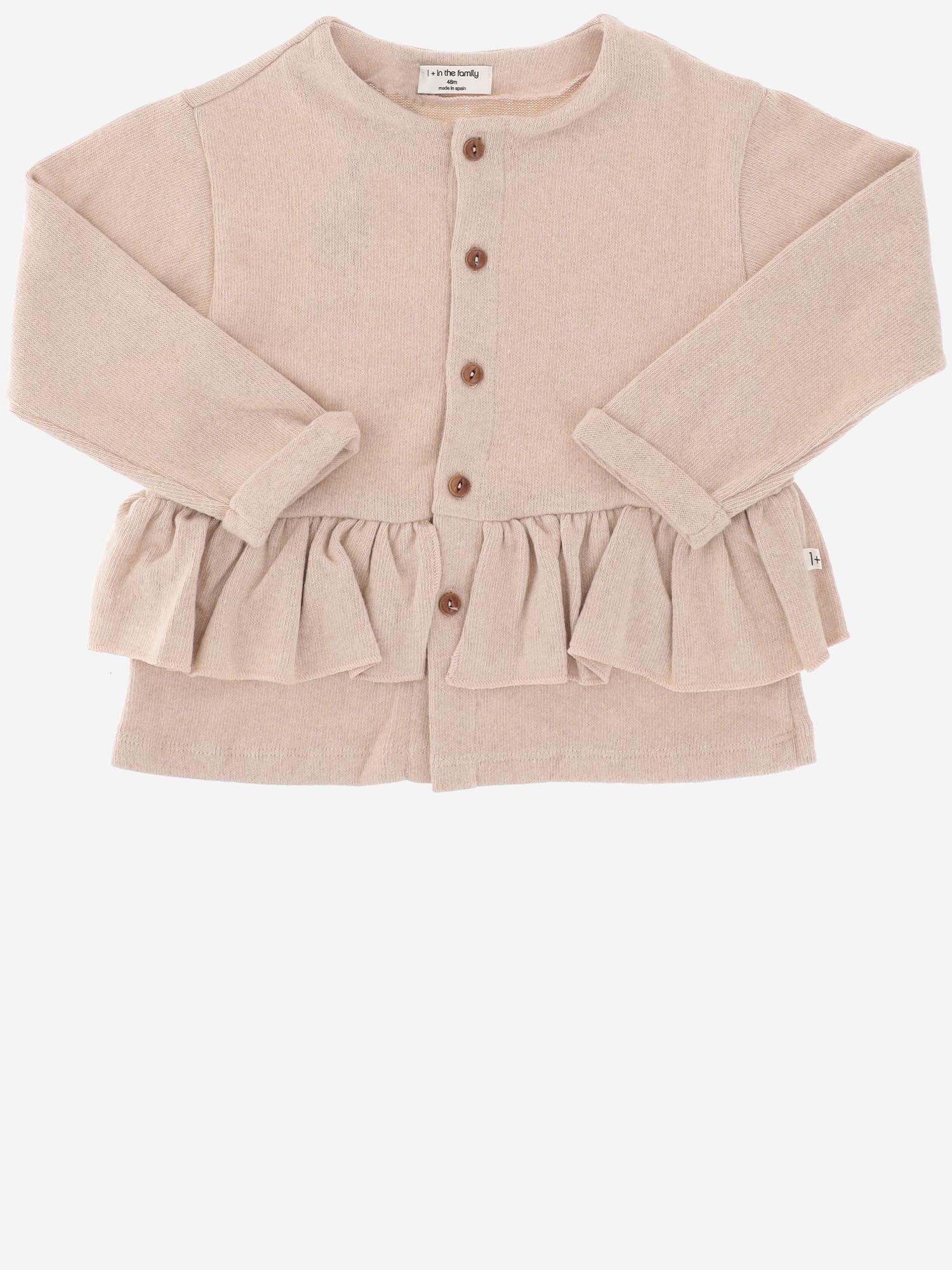 1+ In The Family Ruffled-Hem Stretch Cotton Blend Cardigan — Pink by 1+ In The Family