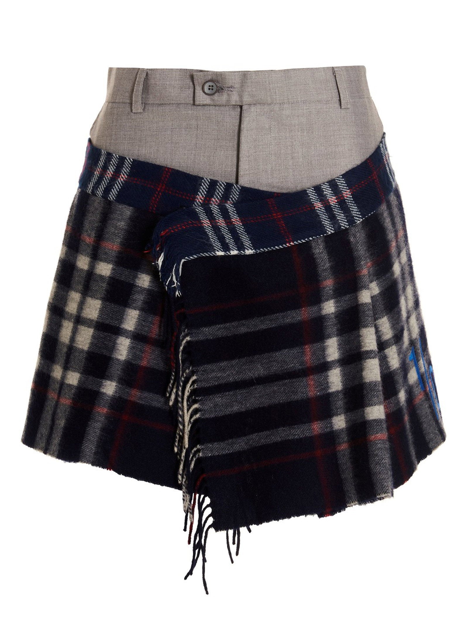1/Off Check Scarf Reworked Skirt — grey by 1/Off