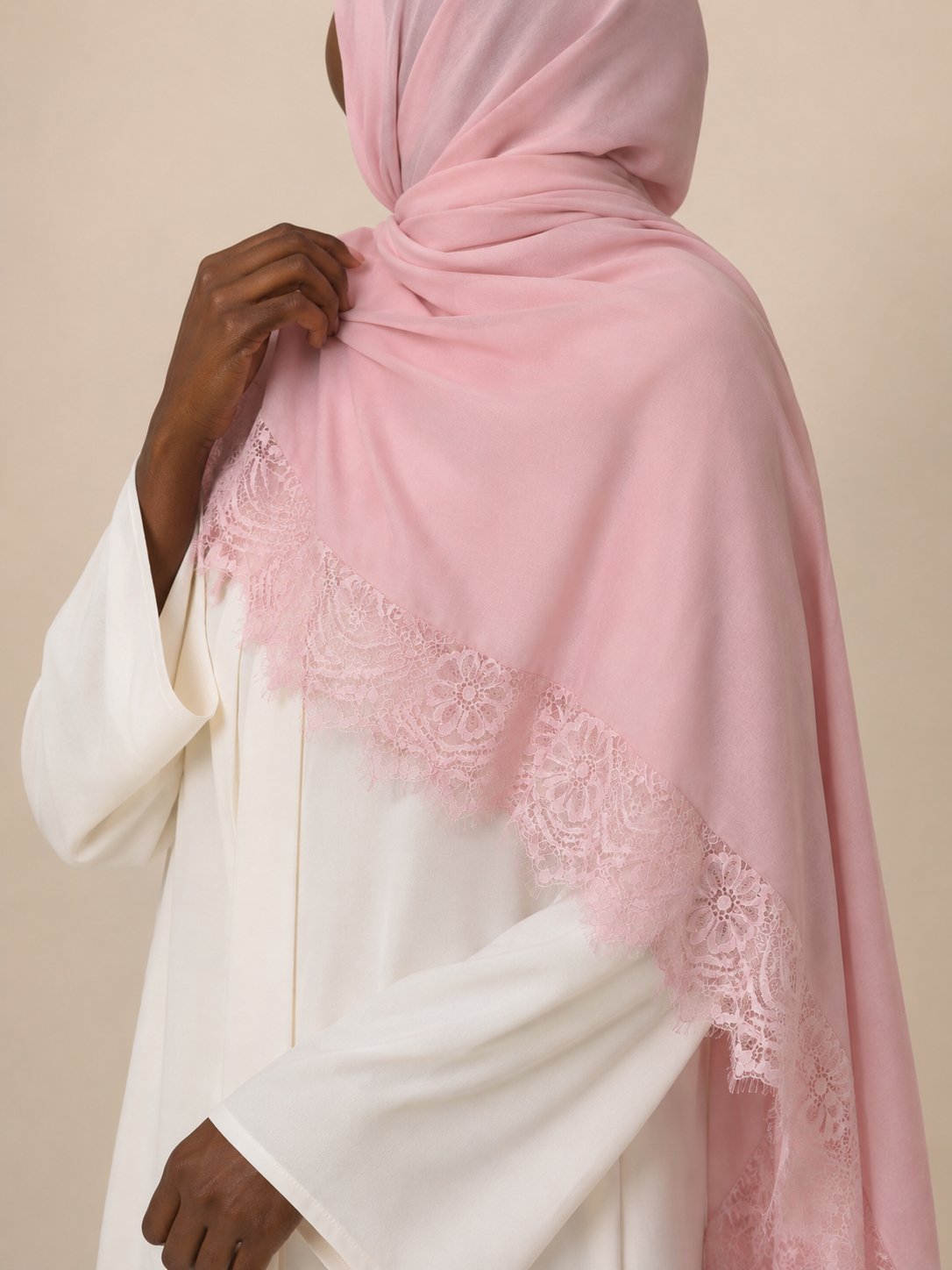 Blush Petal Modal Lace Hijab, view 2
