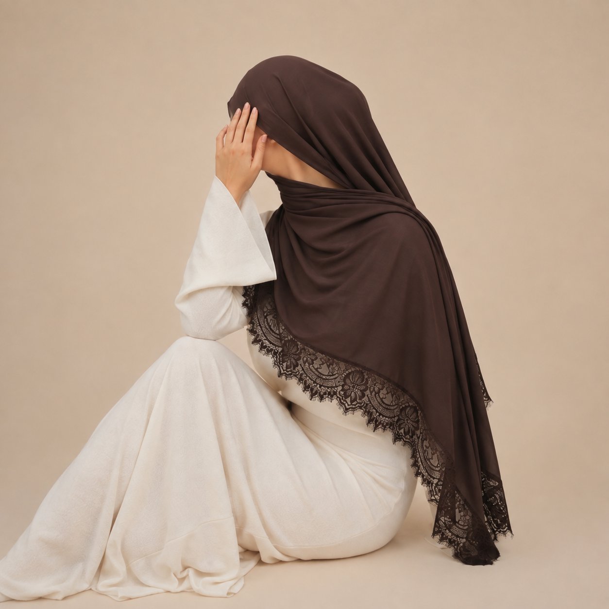 Espresso Mocha Modal Lace Hijab, view 2