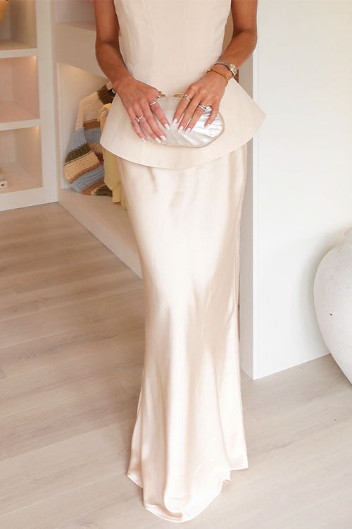 Elegant Waistband Satin Maxi Skirt by Margovil