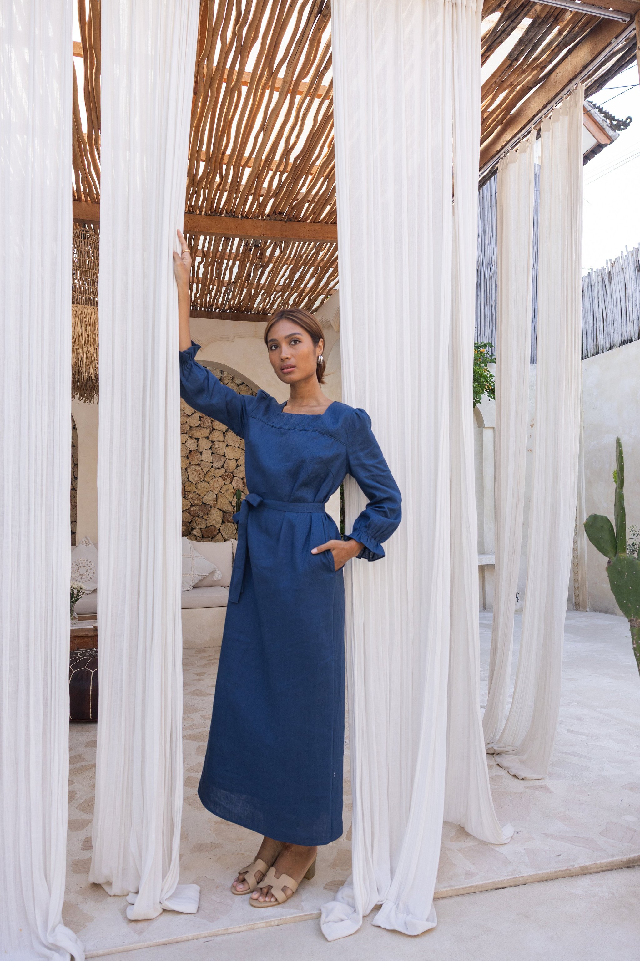 Ember linen Straight Dress-Navy Blue- Final Sale by The Tunic Shop