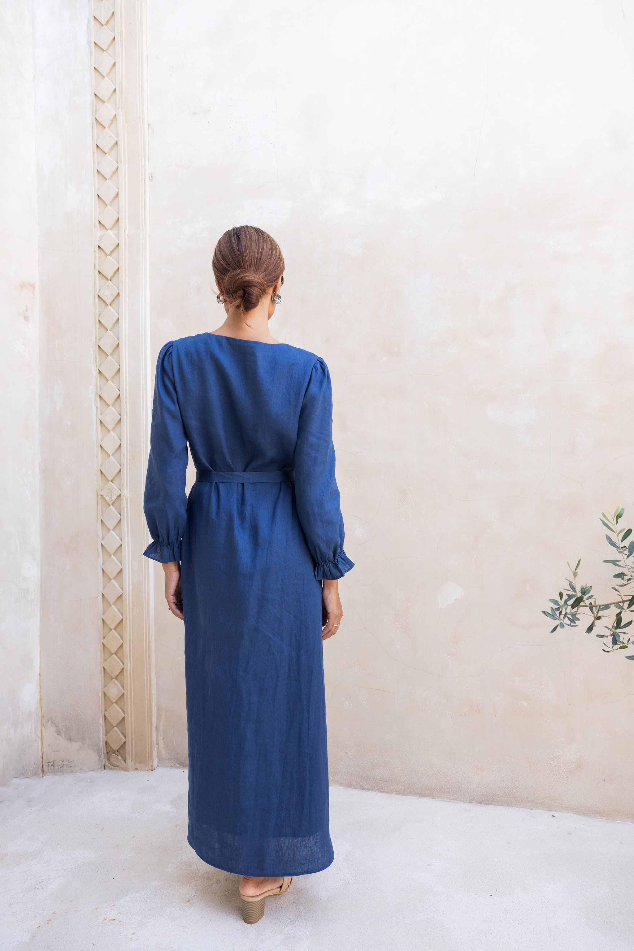 Ember linen Straight Dress-Navy Blue- Final Sale, view 3