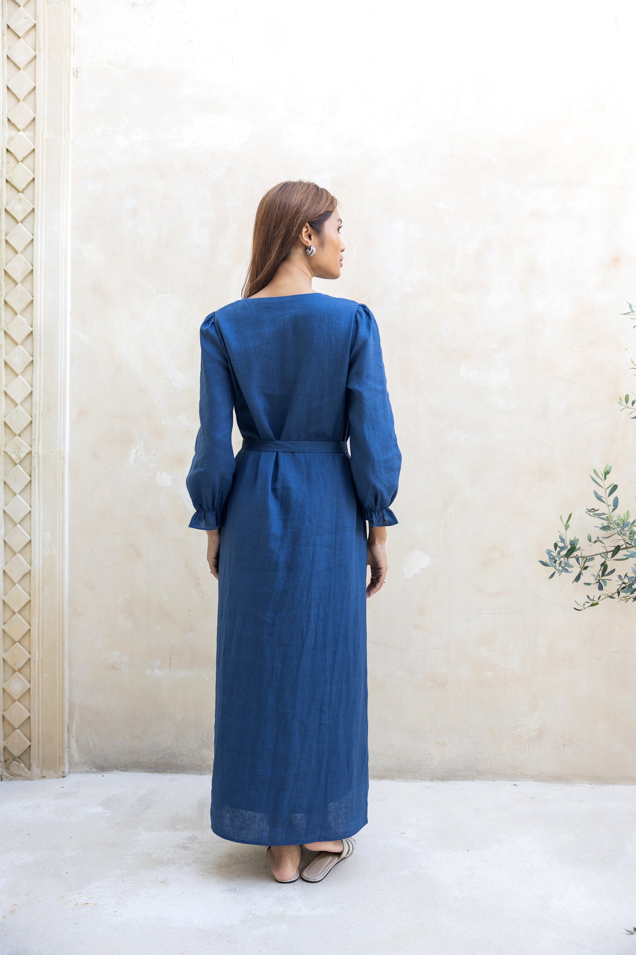 Ember linen Straight Dress-Navy Blue- Final Sale, view 6