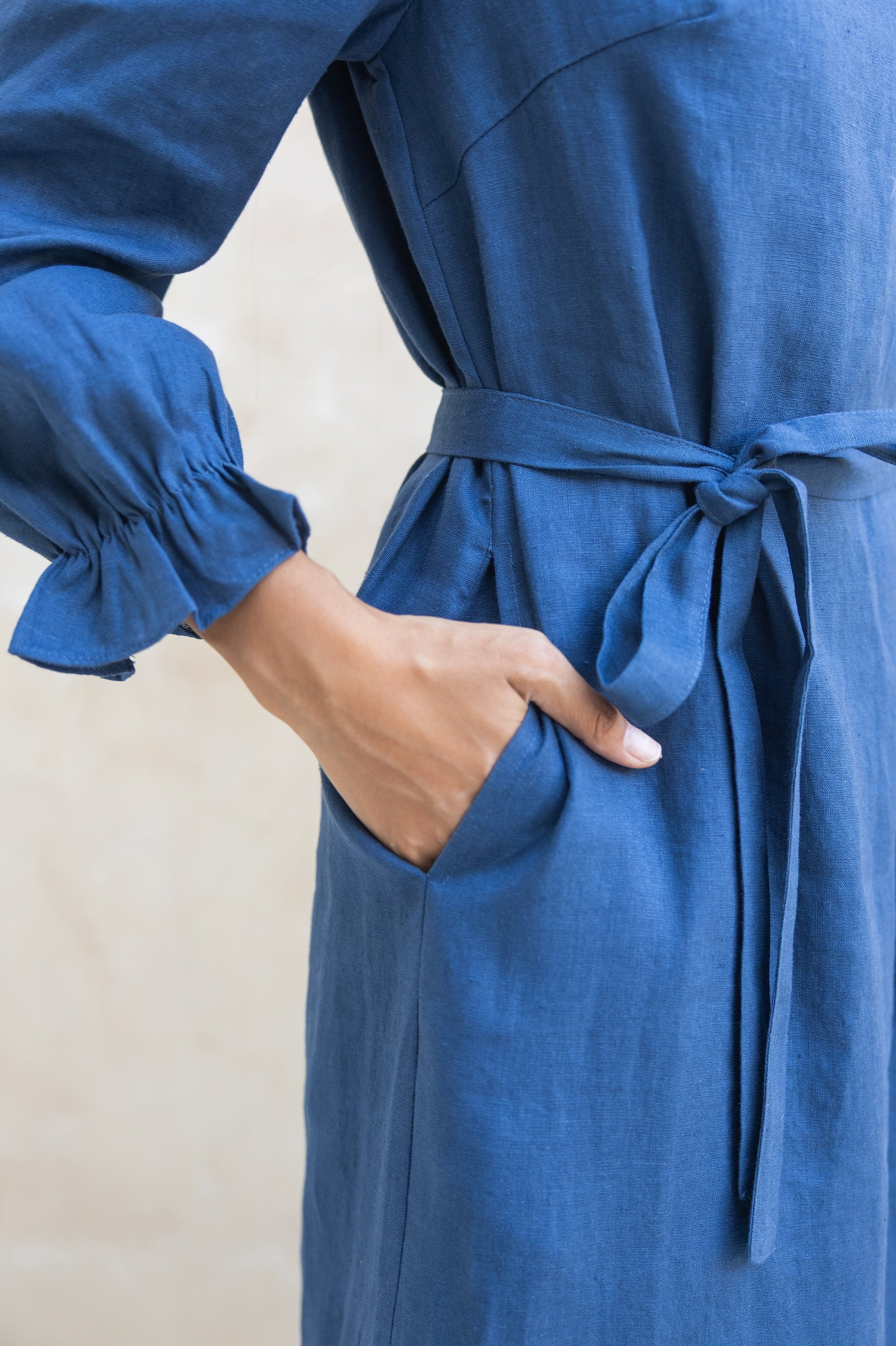 Ember linen Straight Dress-Navy Blue- Final Sale, view 8