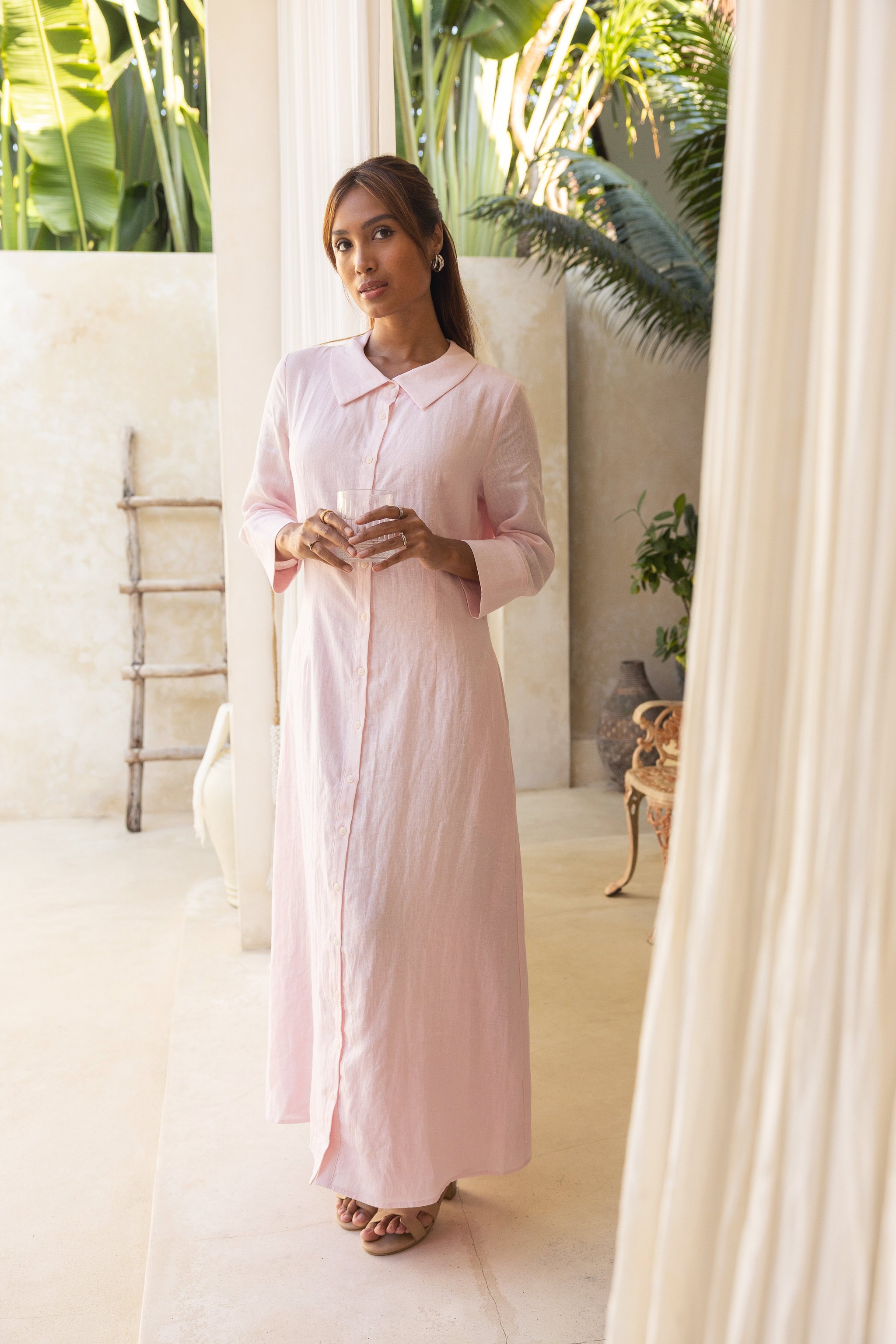 Cypress 100% Linen Shirt Dress-Soft Pink by The Tunic Shop