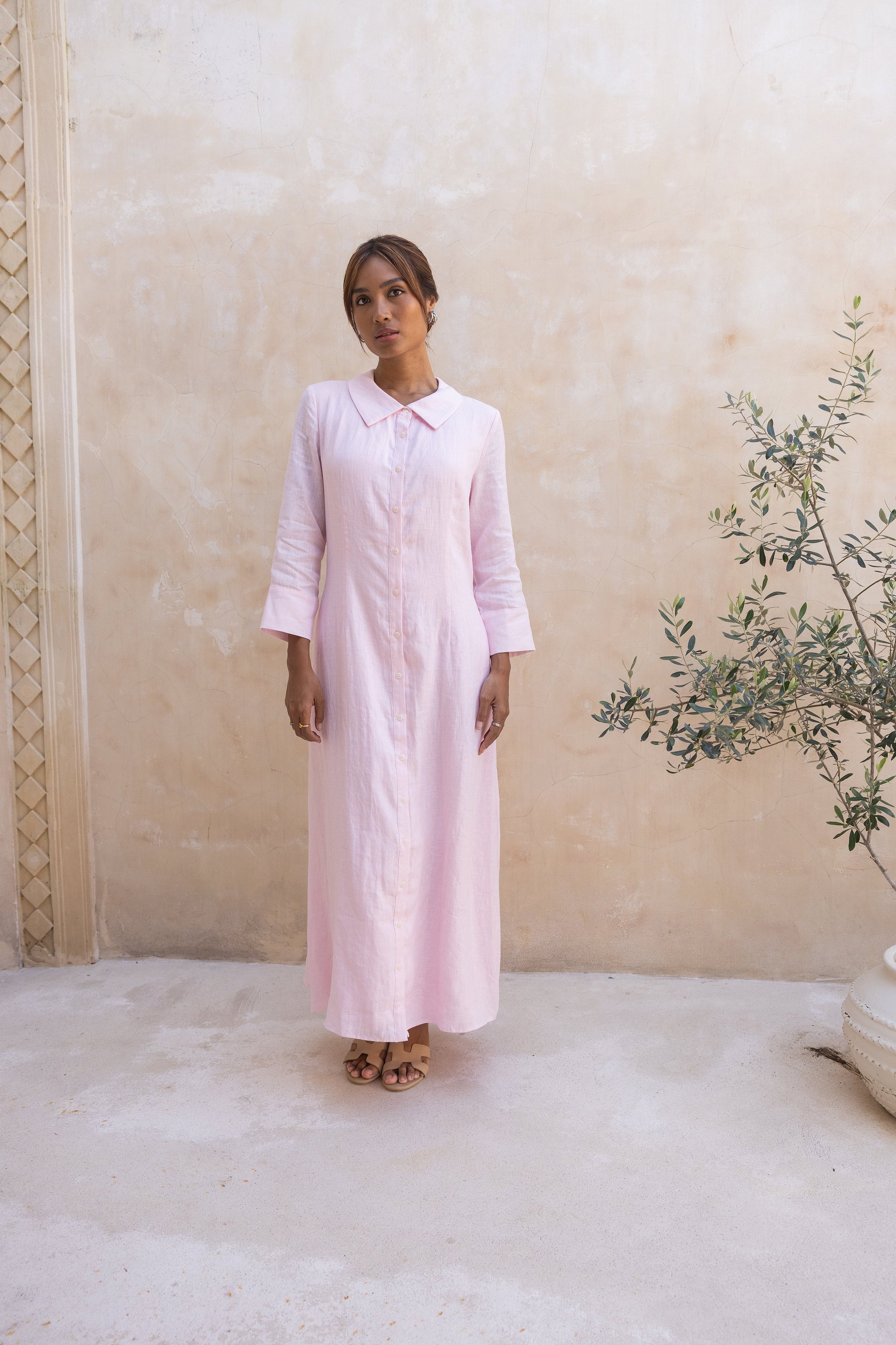 Cypress 100% Linen Shirt Dress-Soft Pink, view 2