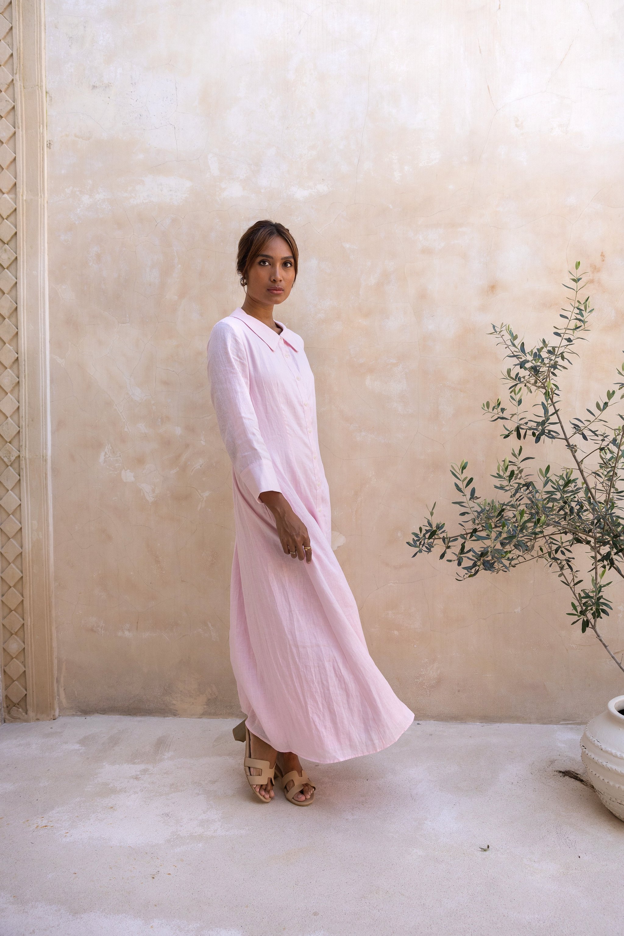 Cypress 100% Linen Shirt Dress-Soft Pink, view 3