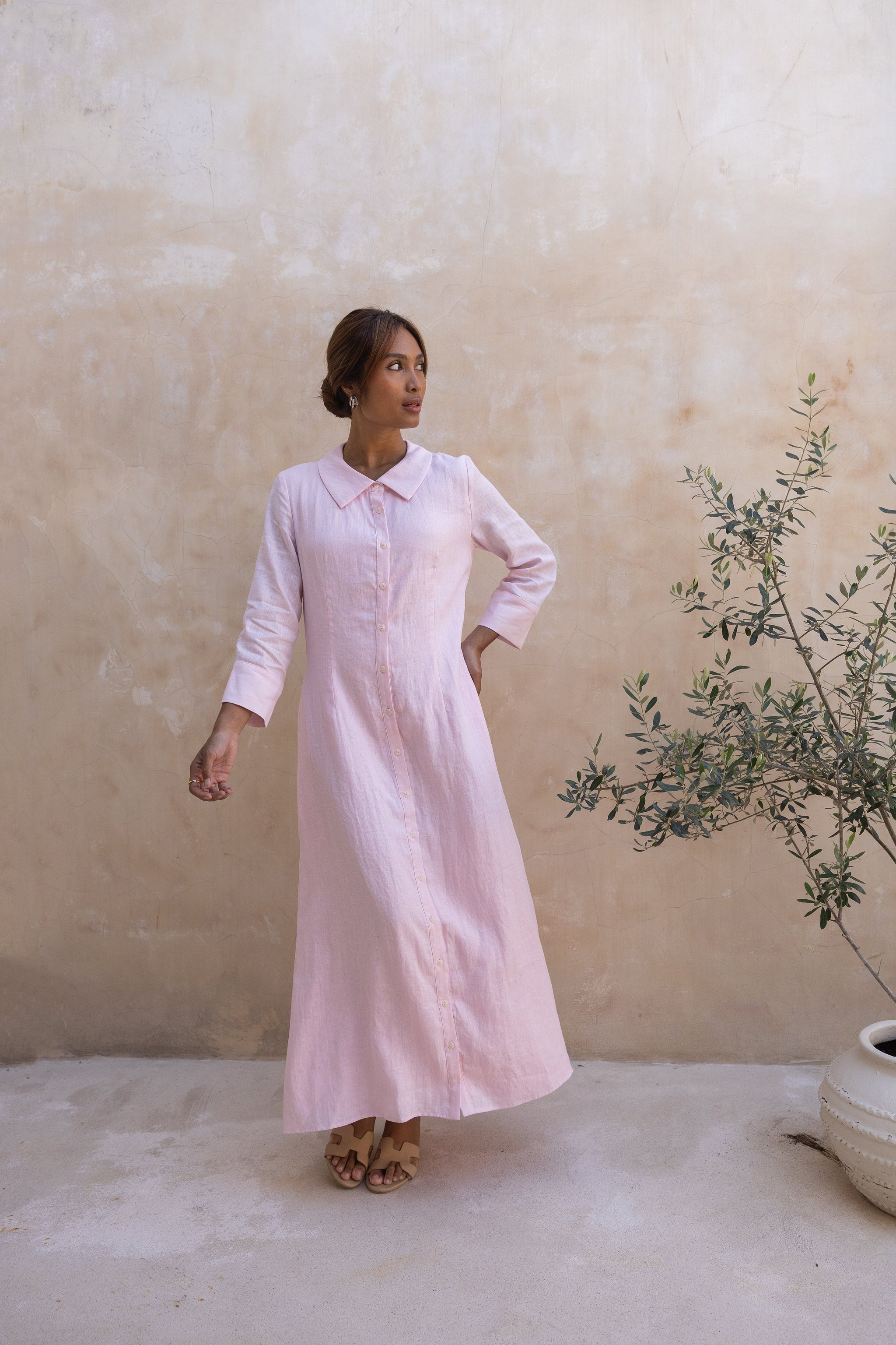Cypress 100% Linen Shirt Dress-Soft Pink, view 4