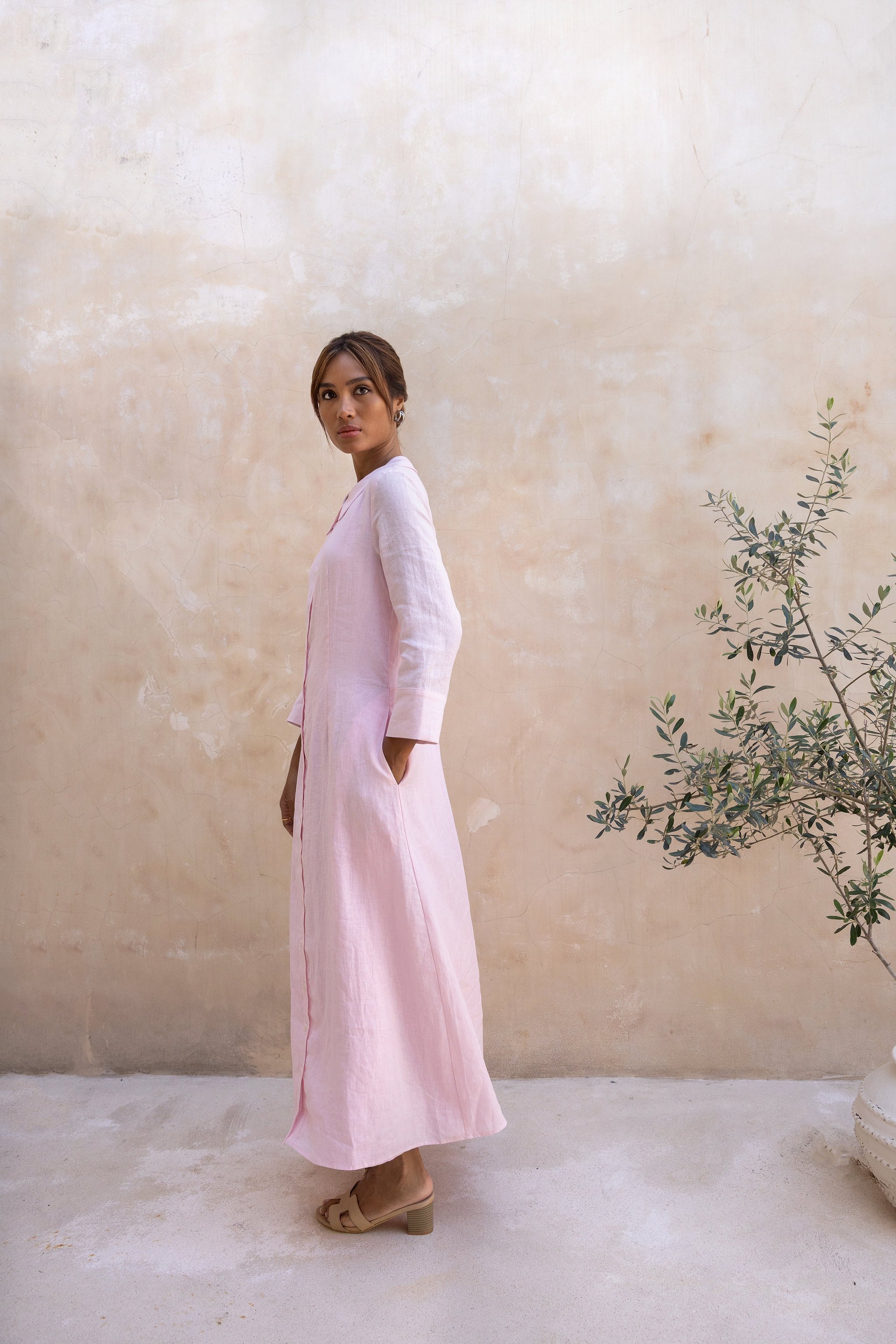 Cypress 100% Linen Shirt Dress-Soft Pink, view 5