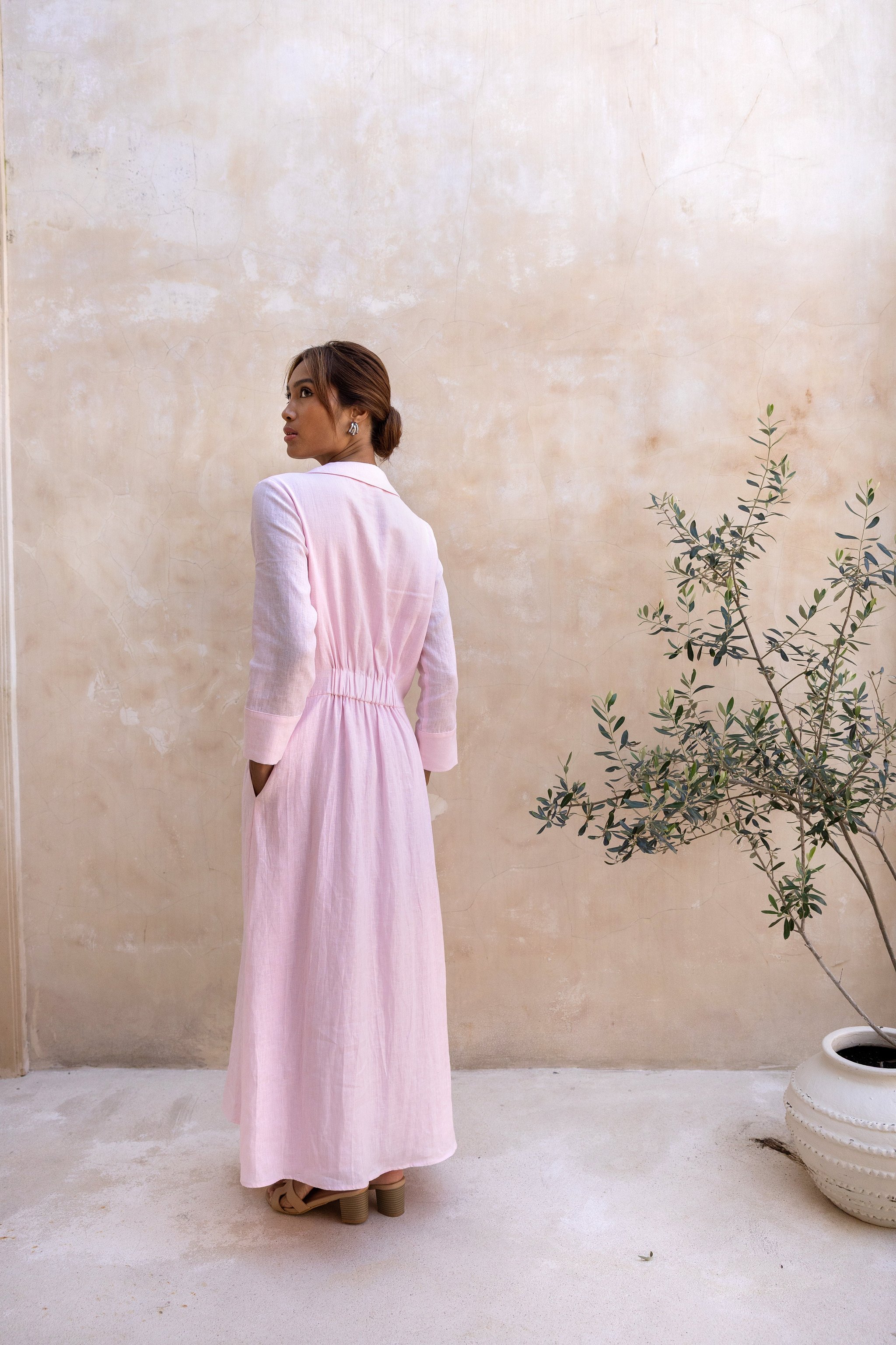 Cypress 100% Linen Shirt Dress-Soft Pink, view 6