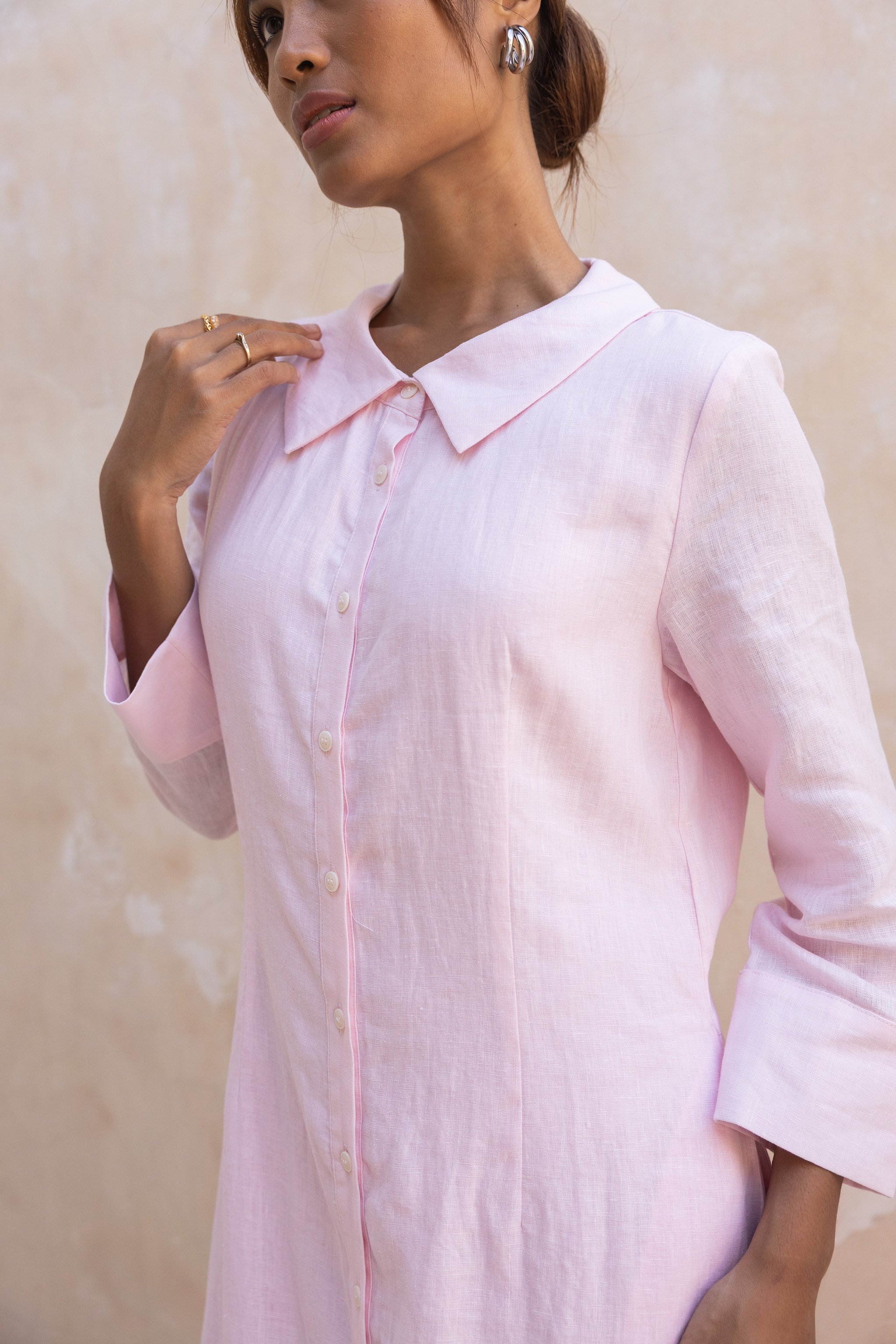 Cypress 100% Linen Shirt Dress-Soft Pink, view 7