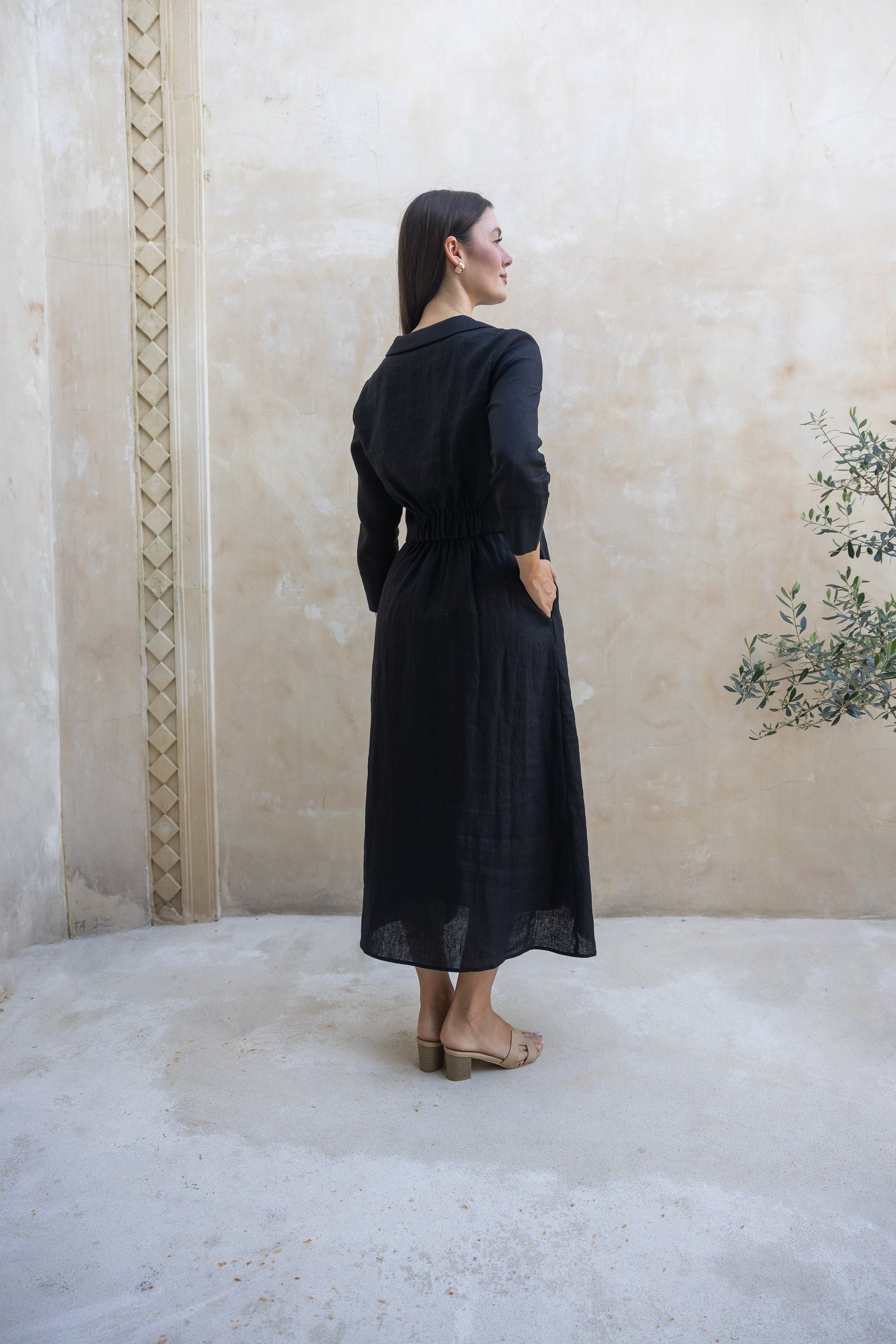 Cypress 100% Linen-Black Button Down Shirtdress, view 4