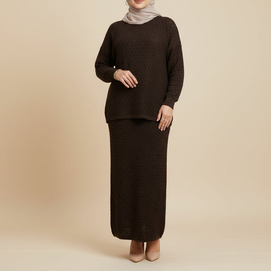Zoya Knit Textured Modest Two-Piece Maxi Set by Try Modest