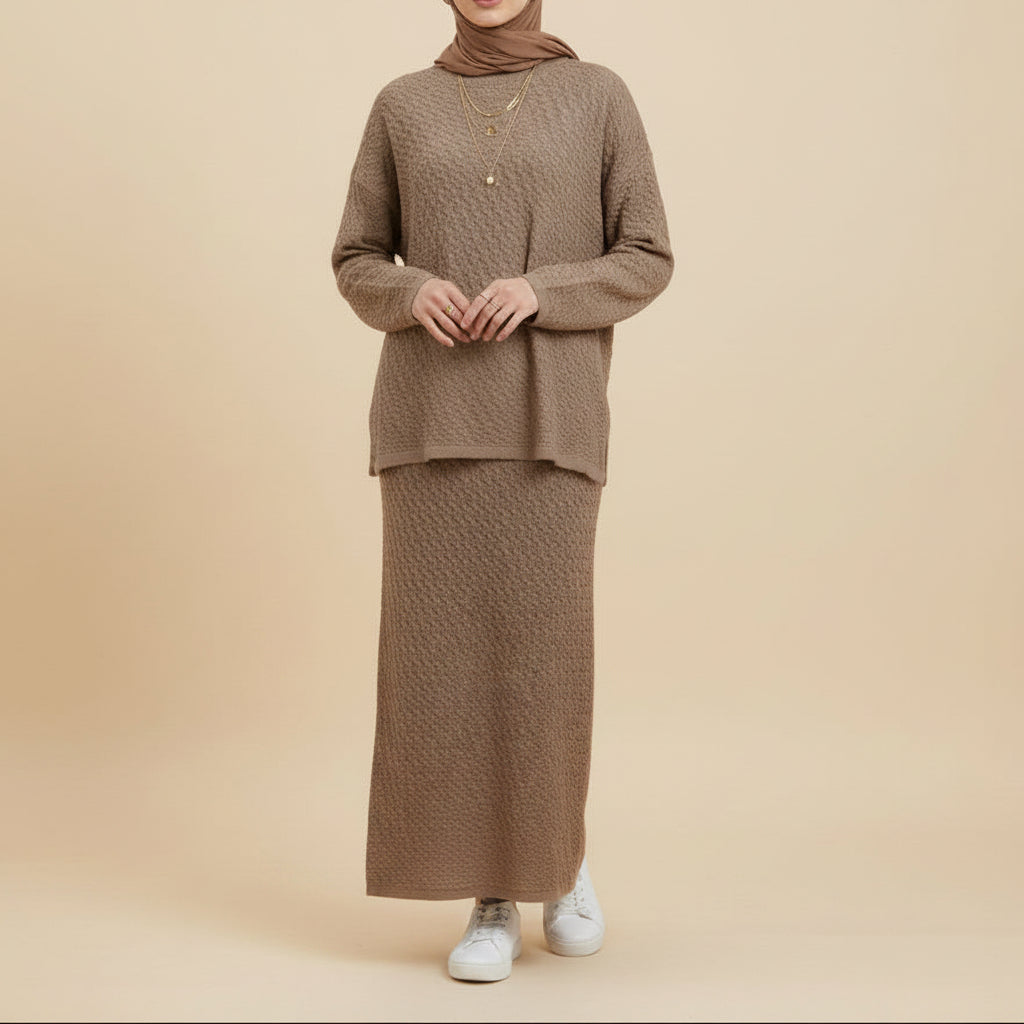 Zoya Knit Textured Modest Two-Piece Maxi Set, view 2