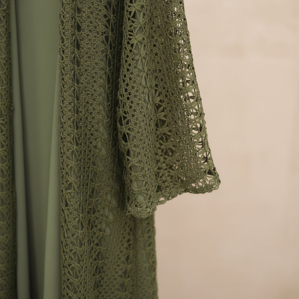 Maelis Crochet Lace Open-Front Abaya, view 2