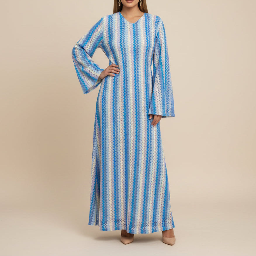 Nerelle Crochet Knit Textured Maxi Abaya Dress, view 6