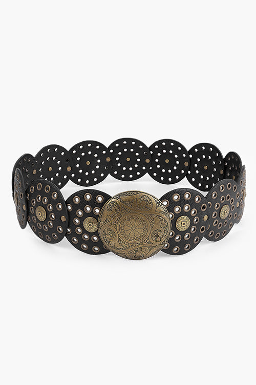 Margovil Vintage Rivet Metal Buckle Boho Disic Belt by Margovil