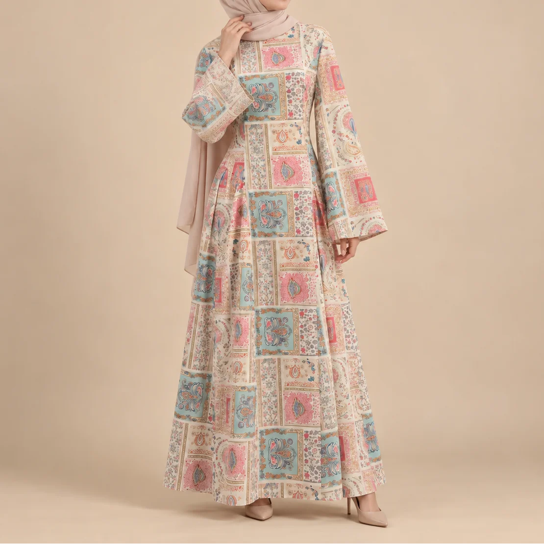 Aylin Printed Cotton Back-Tie Modest Maxi Dress by Try Modest