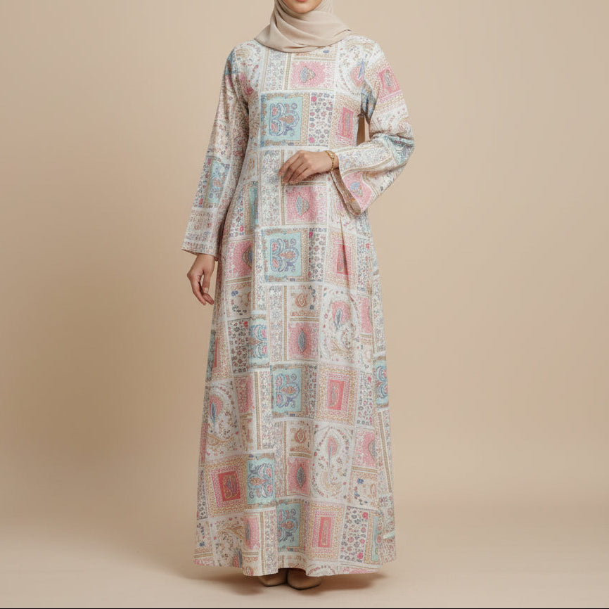 Aylin Printed Cotton Back-Tie Modest Maxi Dress, view 2