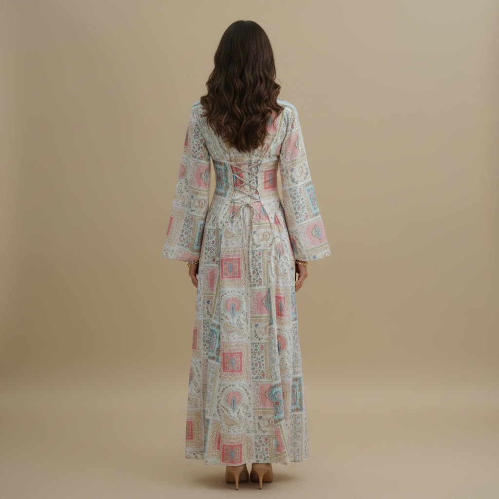 Aylin Printed Cotton Back-Tie Modest Maxi Dress, view 4