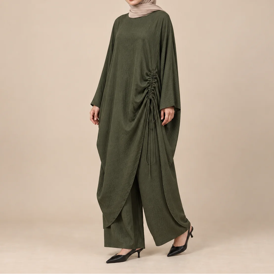 Estelle Ruched Side-Tie Abaya Co-Ord Set by Try Modest