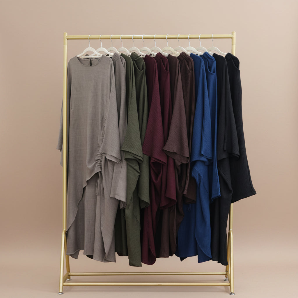 Estelle Ruched Side-Tie Abaya Co-Ord Set, view 4