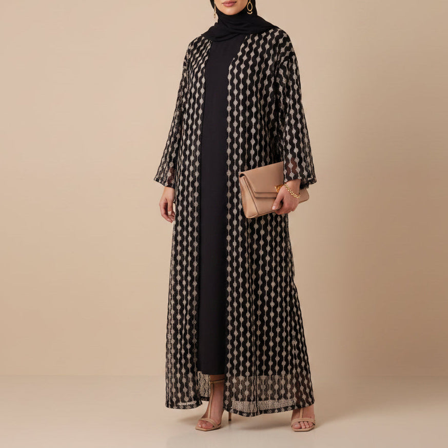 Mihri Crochet Lace Belted Abaya Kimono, view 3