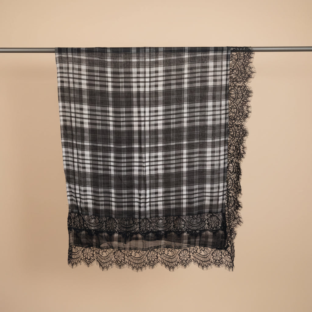 Noir Plaid Lace Modal Hijab, view 3