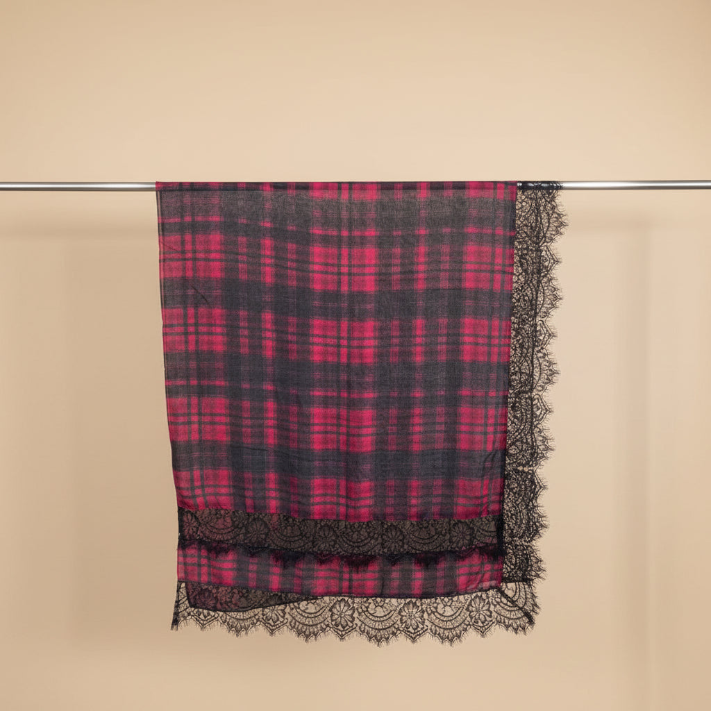 Berry Plaid Lace Modal Hijab, view 2