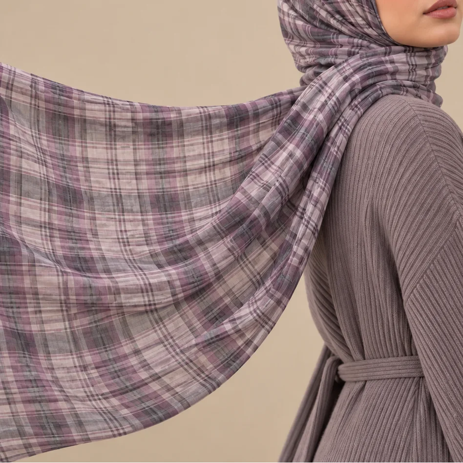 Mauve Haze Plaid Modal Hijab by Try Modest