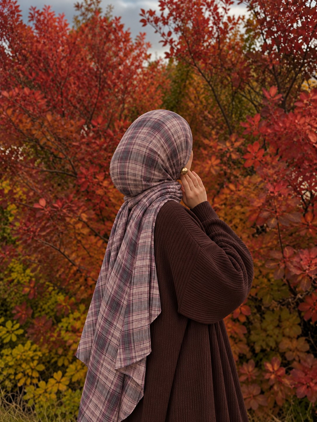 Mauve Haze Plaid Modal Hijab, view 3