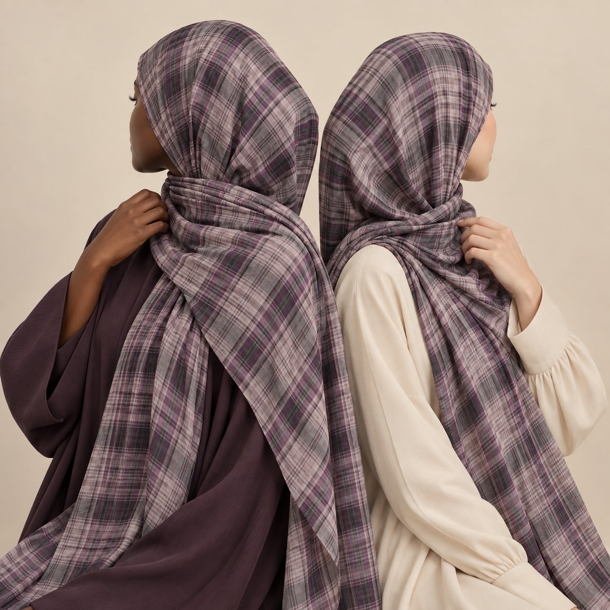 Mauve Haze Plaid Modal Hijab, view 4