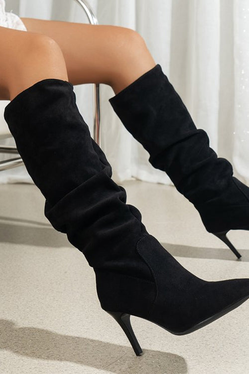 Margovil Faux Suede Pointed Toe Stiletto Heel High Boots, view 2