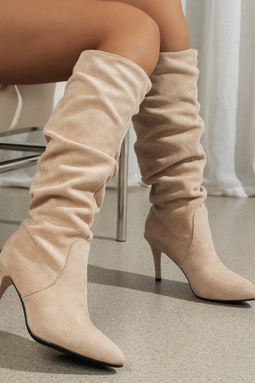 Margovil Faux Suede Pointed Toe Stiletto Heel High Boots, view 3