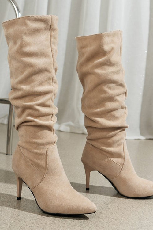 Margovil Faux Suede Pointed Toe Stiletto Heel High Boots, view 4