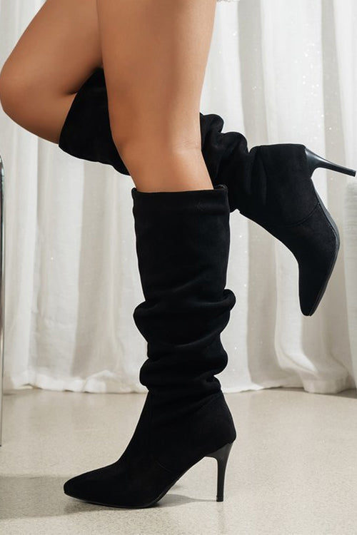 Margovil Faux Suede Pointed Toe Stiletto Heel High Boots by Margovil