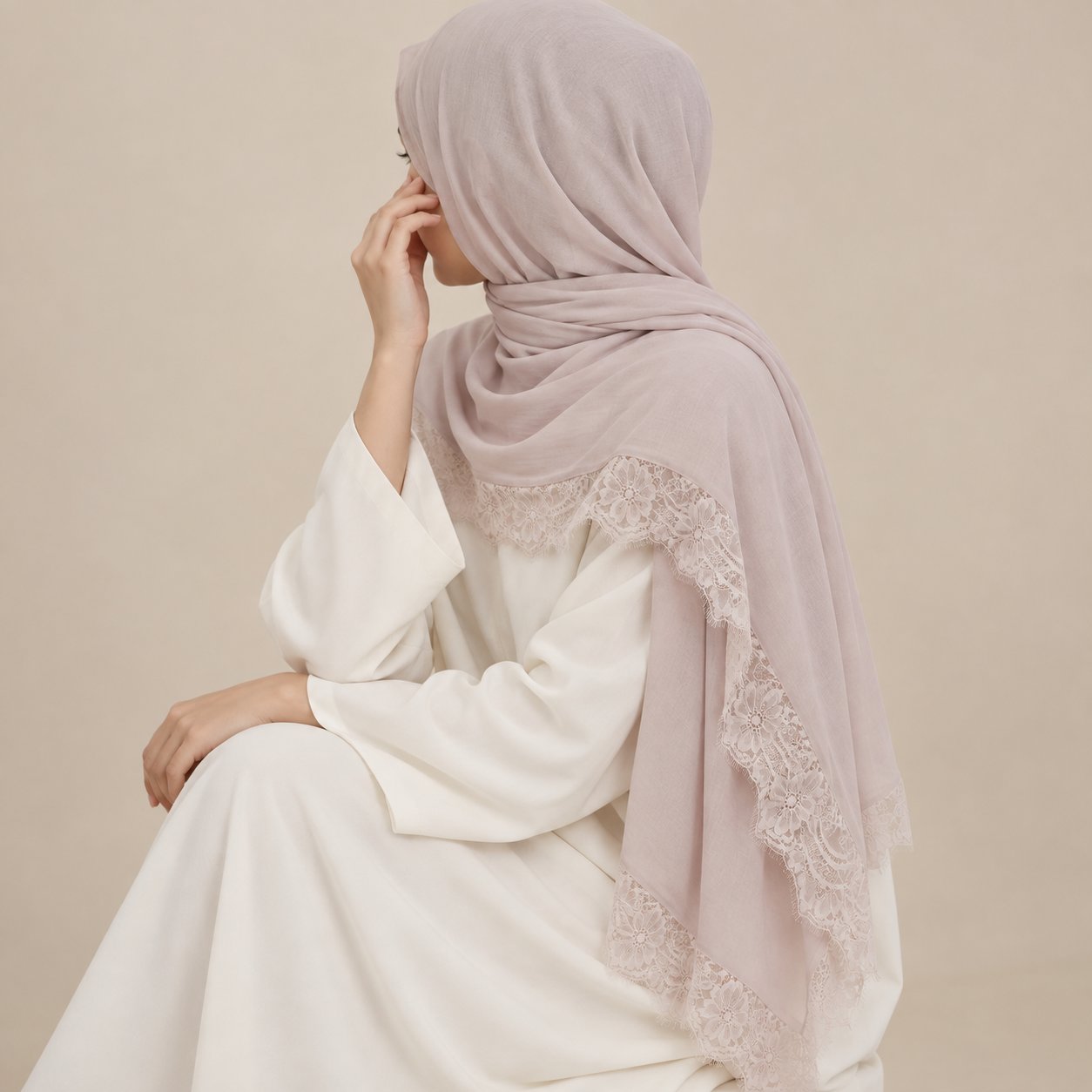 Blush Petal Modal Lace Hijab, view 2