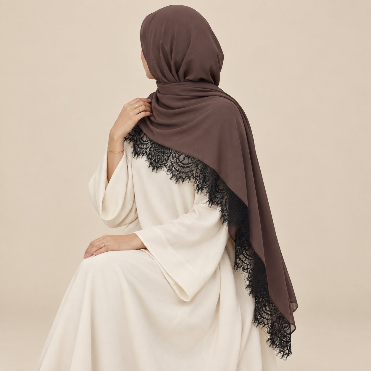 Cocoa Noir Contrast Modal Lace Hijab by Try Modest