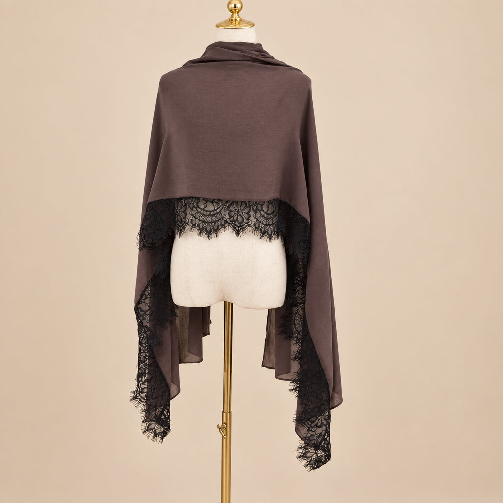 Cocoa Noir Contrast Modal Lace Hijab, view 3