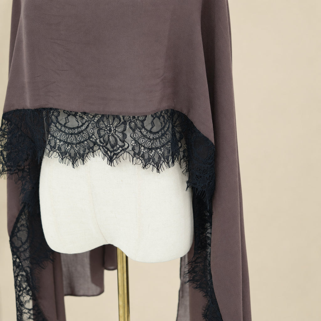 Cocoa Noir Contrast Modal Lace Hijab, view 4