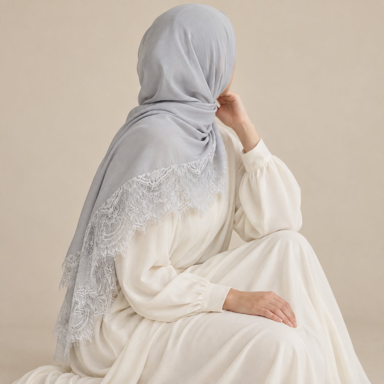 Silver Mist Modal Lace Hijab by Try Modest