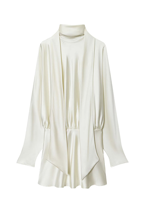 Margovil High Neck Long Sleeves Satin Mini Dress with Scarf, view 2