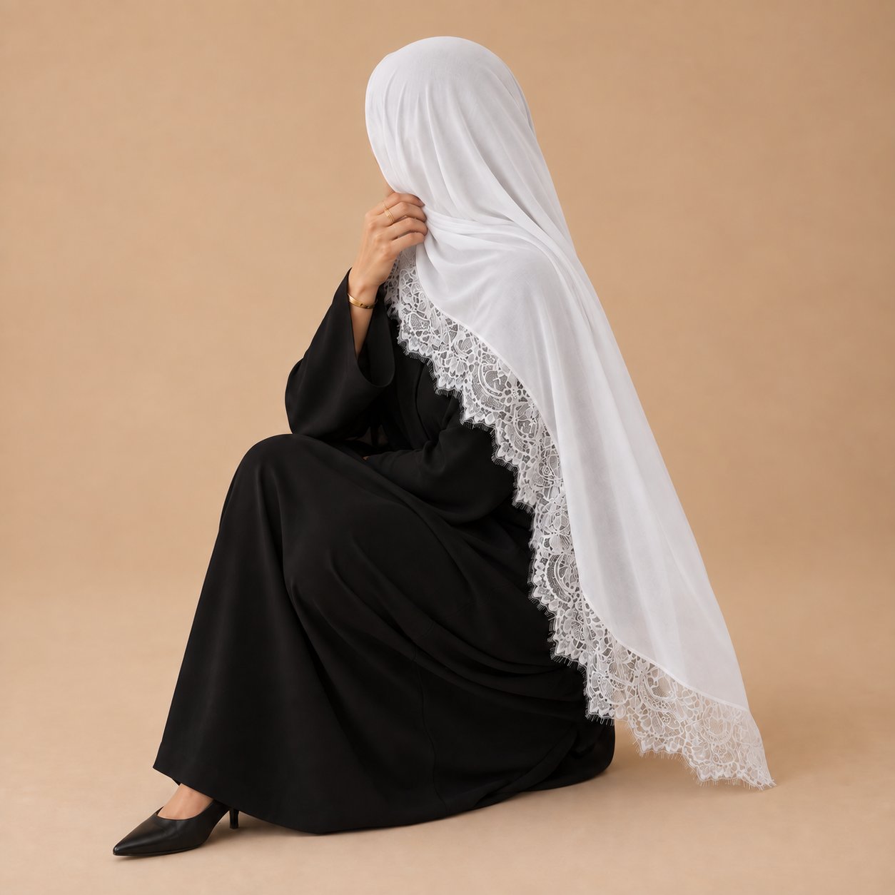 Ivory Pearl Modal Lace Hijab, view 4