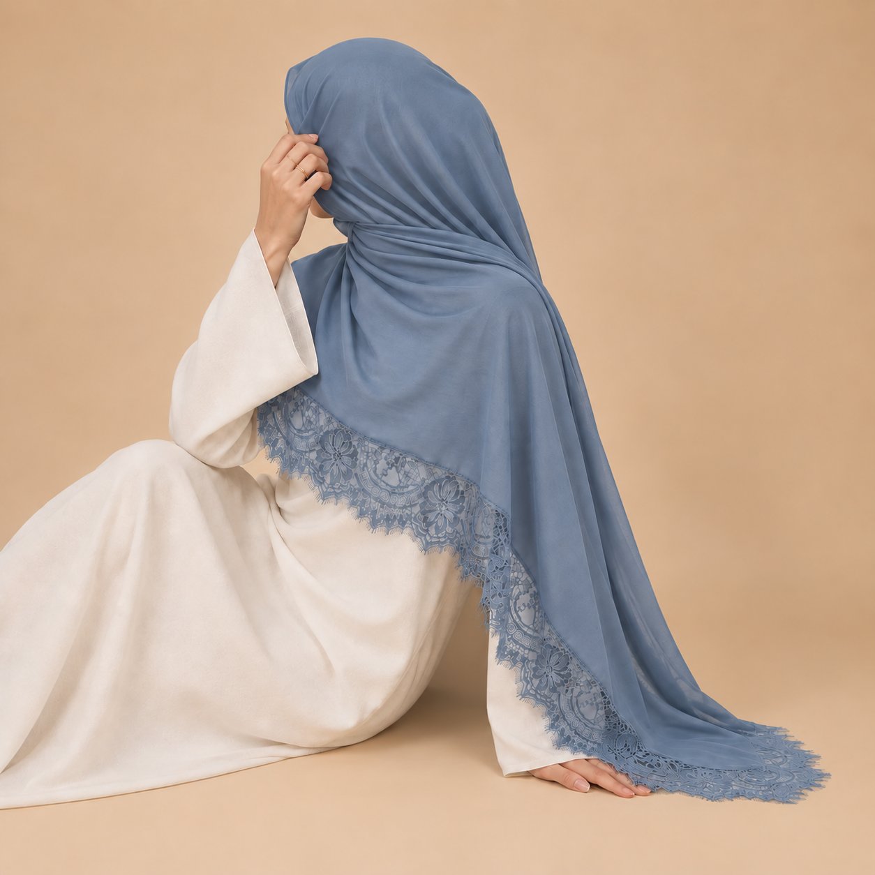 Dusty Blue Modal Lace Hijab by Try Modest