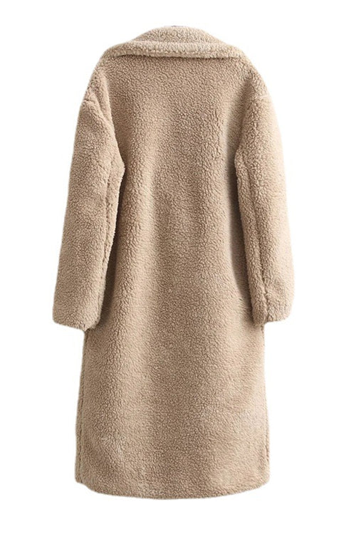 Margovil Notch Lapel Double Breasted Pocketed Fuzzy Fleece Coat, view 3