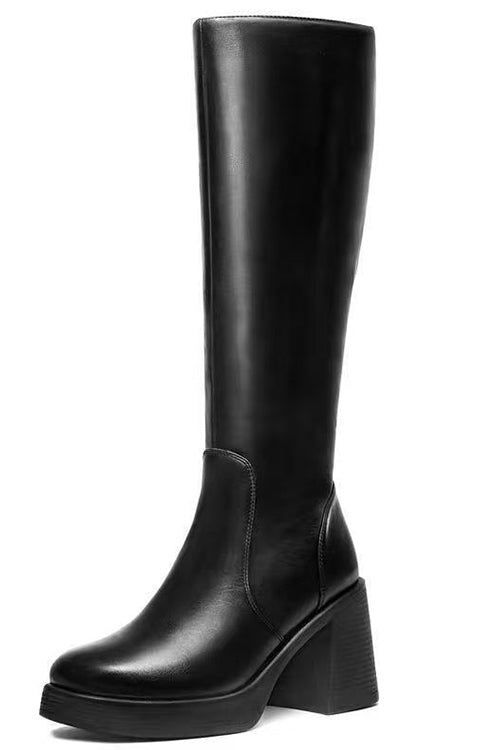 Margovil Square Toe Chunky Block Side Zipper High Boots, view 6