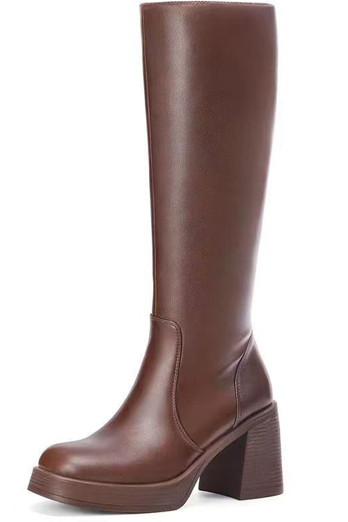 Margovil Square Toe Chunky Block Side Zipper High Boots, view 7